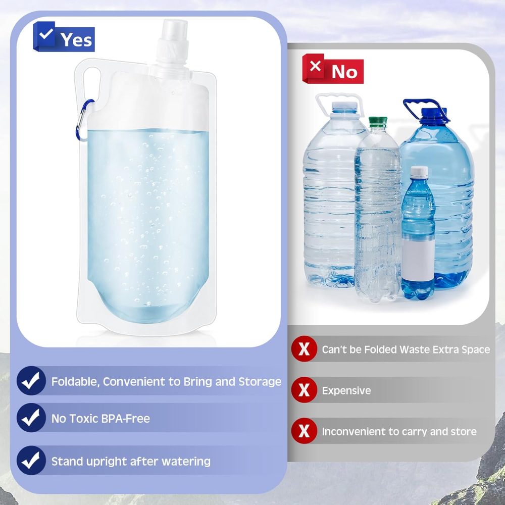 Maxdot 4 Pack 1L Collapsible Travel Water Bottles with Clip 33 oz Clear Foldable Water Pouch Container Bag for Hiking Backpacking Camping Travel Emergency - Image 4