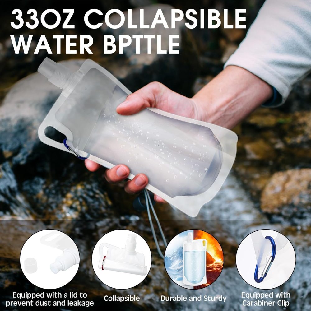 Maxdot 4 Pack 1L Collapsible Travel Water Bottles with Clip 33 oz Clear Foldable Water Pouch Container Bag for Hiking Backpacking Camping Travel Emergency - Image 5